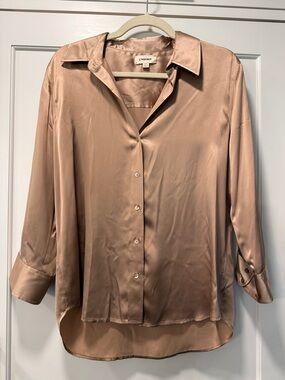 L'AGENCE Silk Button-Down Blush Rose Shirt